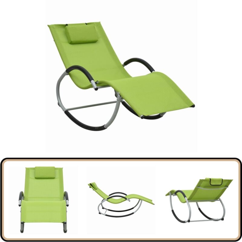 Chaise longue avec oreiller Vert Textilène - Chaise Longue - Transat - Mobilier De Jardin - Chaises Longues - Jardin