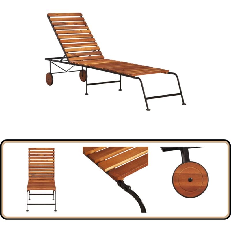 Chaise longue avec pieds en acier Bois d'acacia massif - Chaises Longues - Chaises Longues En Bois - Mobilier De Jardin - Transats - Bain De Soleil