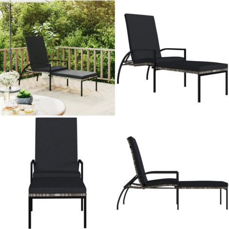 Chaise longue avec repose-pied Résine tressée Gris - Chaise Longue - Mobilier De Jardin - Transats - Bain De Soleil - Résine Tressée - Home & Living