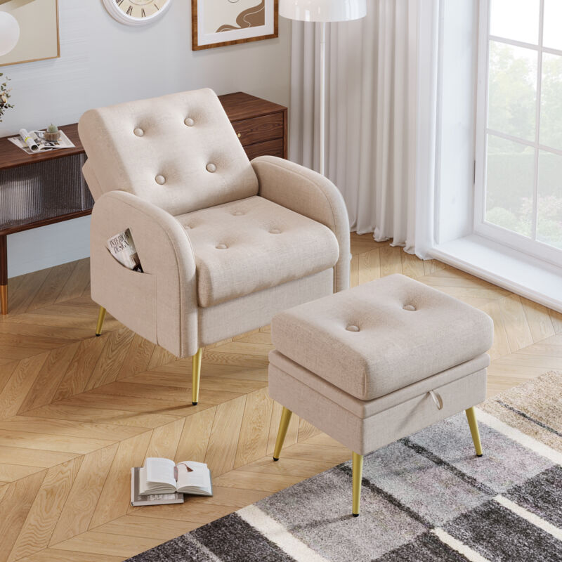 Chaise longue avec repose-pieds, dossier réglable sur 3 niveaux, inclinable, chaise avec étagère latérale