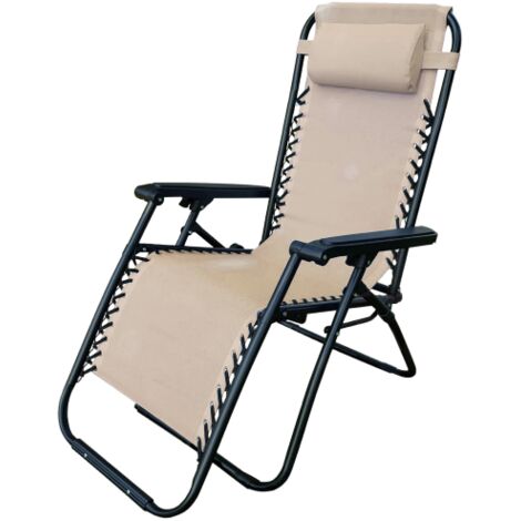 Chaise longue avec repose-pieds re'glable en acier pliant de couleur e'cru 90x66x110 cm pour piscine exte'rieure de plage de jardin