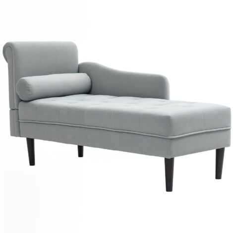 Chaise longue avec revêtement matelassé effet velours gris, en bois massif et mousse, 146 x 61 x 82,5 cm
