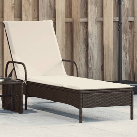 Chaise longue avec roues et coussin-Bain de soleil-Transat de relaxation marron résine tressée 812374