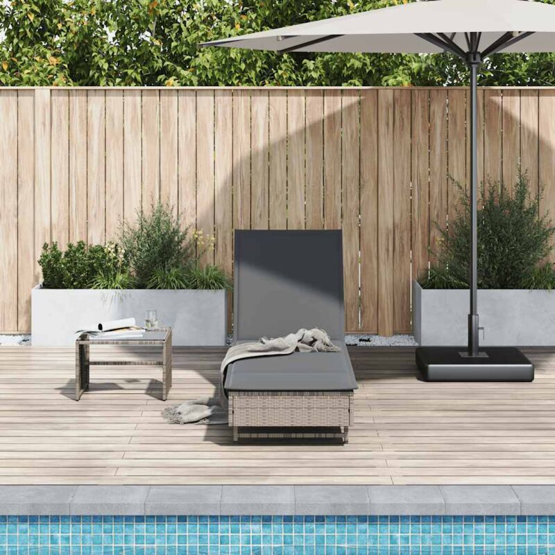 vidaXL Sonnenliege mit Rollen und Auflage Grau Poly Rattan