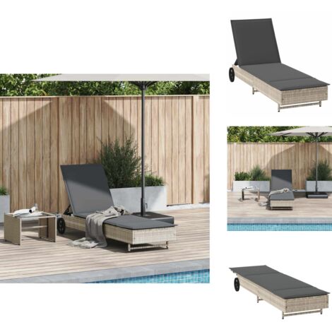 Chaise longue avec roues et coussins gris clair résine tressée - Chaise Longue - Chaises Longues - Lit De Bronzage - Chaise Longue De Jardin