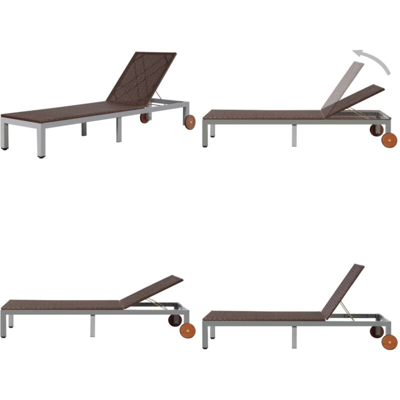 Chaise longue avec roues Résine tressée Marron - Chaises Longues - Transats - Mobilier De Jardin - Chaises Longues Pliantes - Jardin Extérieur - Home