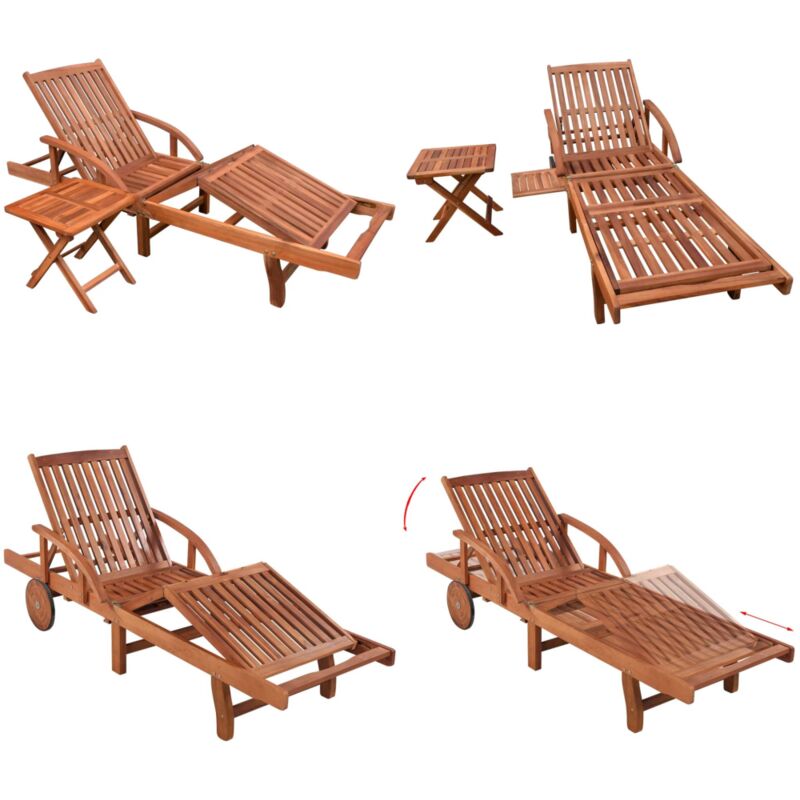 Chaise longue avec table Bois d'acacia solide - Chaises Longues - Mobilier De Jardin - Chaises Longues En Bois - Transats - Meubles De Jardin - Home