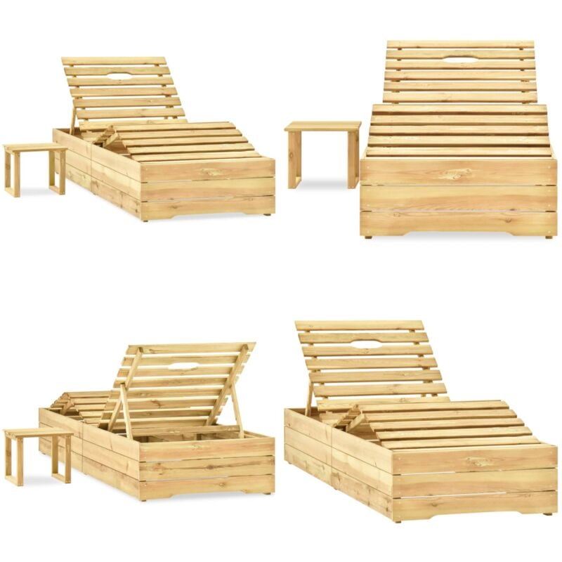 Chaise longue avec table Bois de pin imprégné de vert - Chaise Longue - Mobilier De Jardin - Transat - Salon De Jardin - Jardin - Home & Living