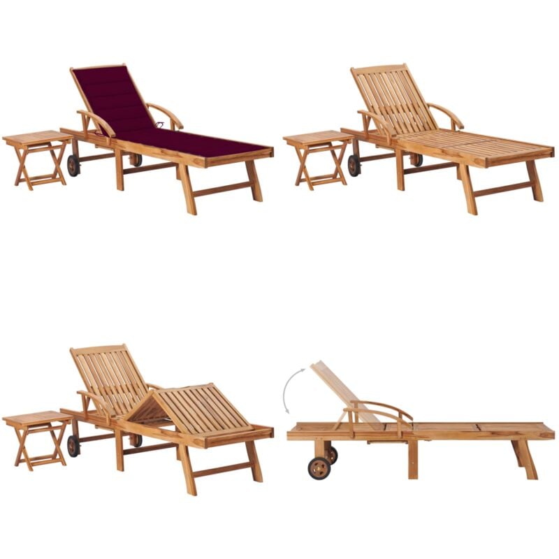 Chaise longue avec table et coussin Bois de teck solide - Chaises Longues - Bain De Soleil - Mobilier De Jardin - Chaises Extérieures - Teak - Home &
