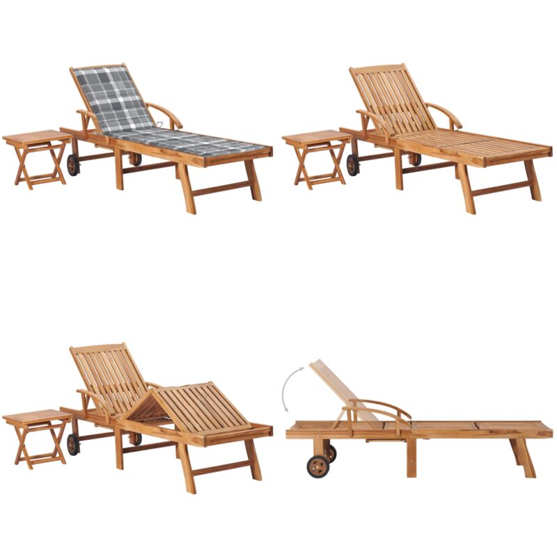 Chaise longue avec table et coussin Bois de teck solide - Chaise Longue - Bain De Soleil - Mobilier De Jardin - Teck - Chaise Lounge - Home & Living
