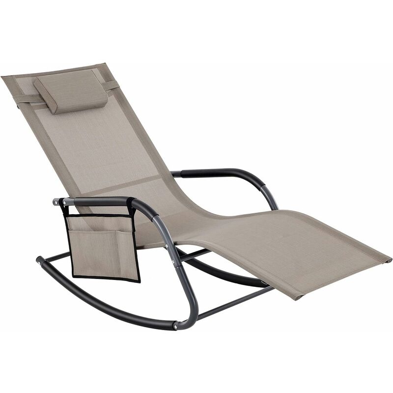 Songmics - Fauteuil à Bascule, rocking chair, transat, Chaise Longue, Bain de Soleil, avec Appui-tête et Poche latérale, Cadre en Fer, Tissu
