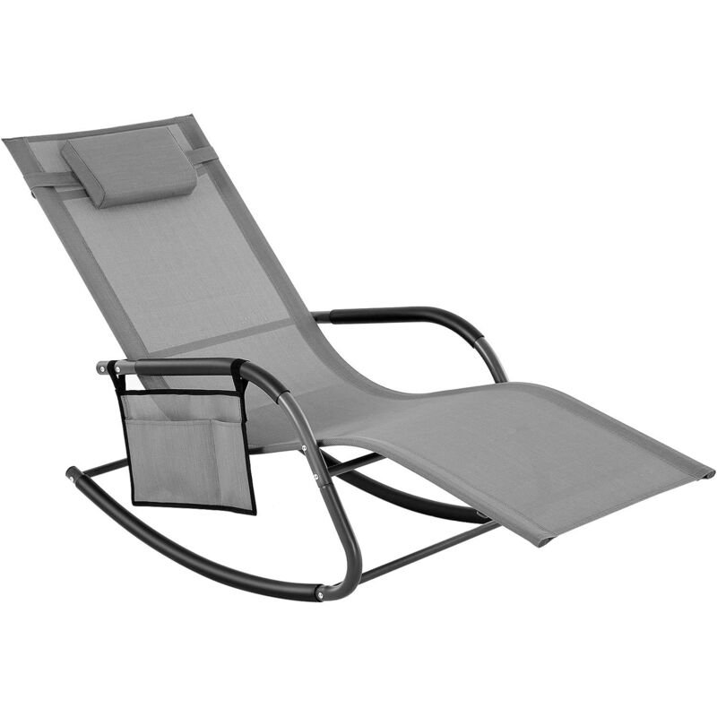 Songmics - Fauteuil à Bascule, rocking chair, transat, Chaise Longue, Bain de Soleil, avec Appui-tête et Poche latérale, Cadre en Fer, Tissu