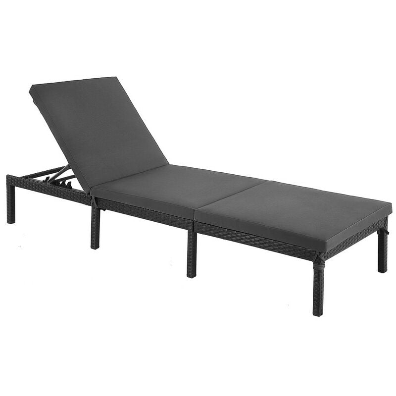 Chaise longue, Bain de soleil, Transat de relaxation, avec matelas de 5 cm, surface tissée, inclinable - Anthracite GCB27GYV1