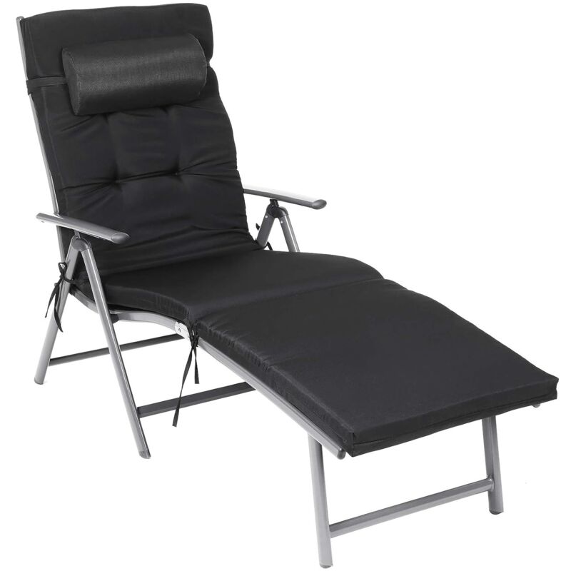Songmics - Transat inclinable, pliable, Bain de soleil, Chaise Longue,chaise de jardin pliable avec Matelas d'Une épaisseur de 6cm Charge Max 150kg