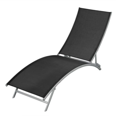Chaise longue  Bain de soleil Transat Acier et textilène Noir 14621