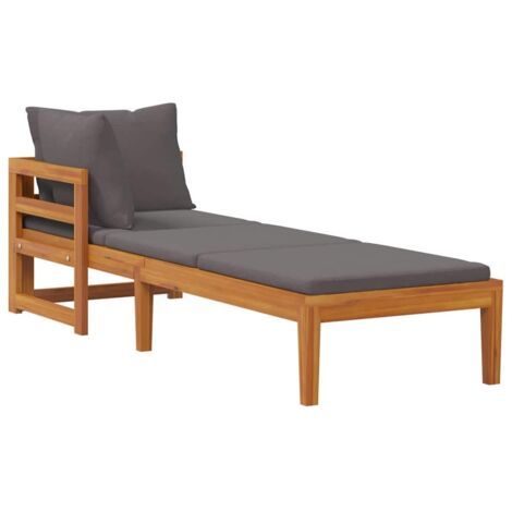 Chaise longue Bain de soleil Transat avec 1 accoudoir Gris foncé Bois d'acacia solide 15091