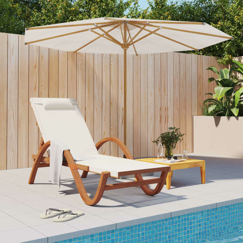 Maisonchic - Chaise longue Bain de soleil Transat avec coussin blanc textilène/bois massif peuplier 81505
