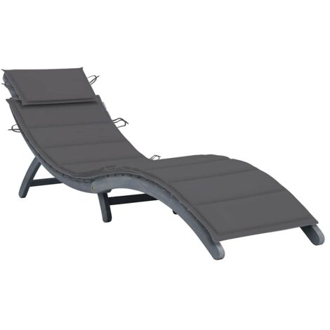 Chaise longue  Bain de soleil Transat avec coussin Gris Bois d'acacia solide 47466