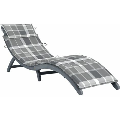 Chaise longue  Bain de soleil Transat avec coussin Gris Bois d'acacia solide 50340