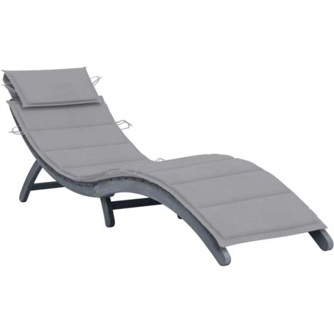 Chaise longue  Bain de soleil Transat avec coussin Gris Bois d'acacia solide 80916