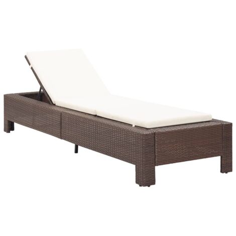 Chaise longue Bain de soleil Transat avec coussin Marron Résine tressée 75840