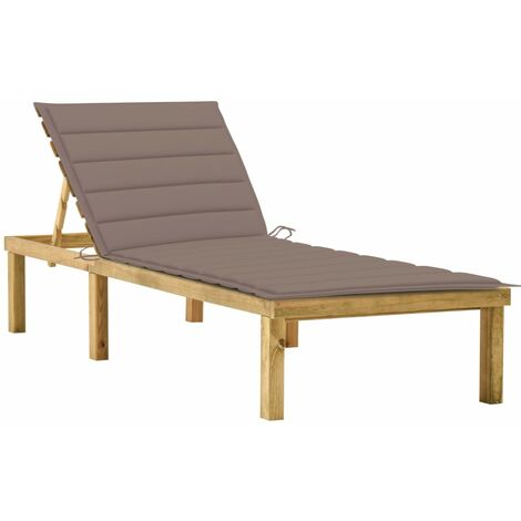 Chaise longue  Bain de soleil Transat avec coussin taupe Bois de pin imprégné 36780