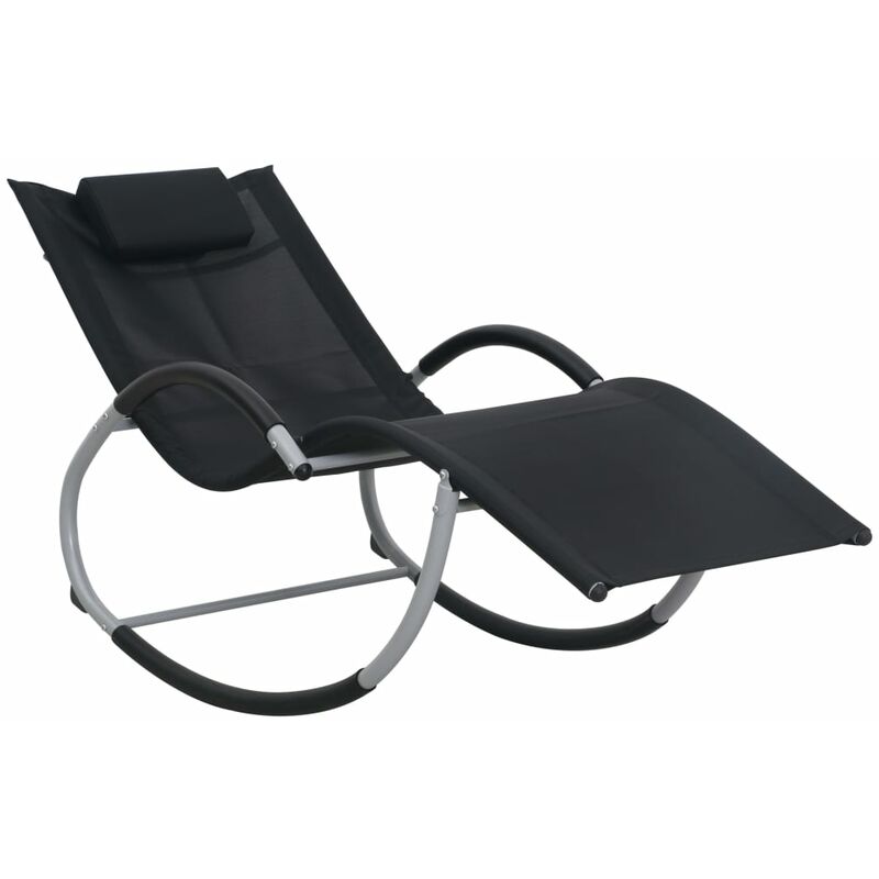 Chaise longue Bain de soleil Transat avec oreiller Noir Textilène 81554