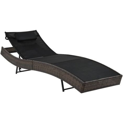 Chaise longue  Bain de soleil Transat avec oreiller Résine tressée Marron 93766