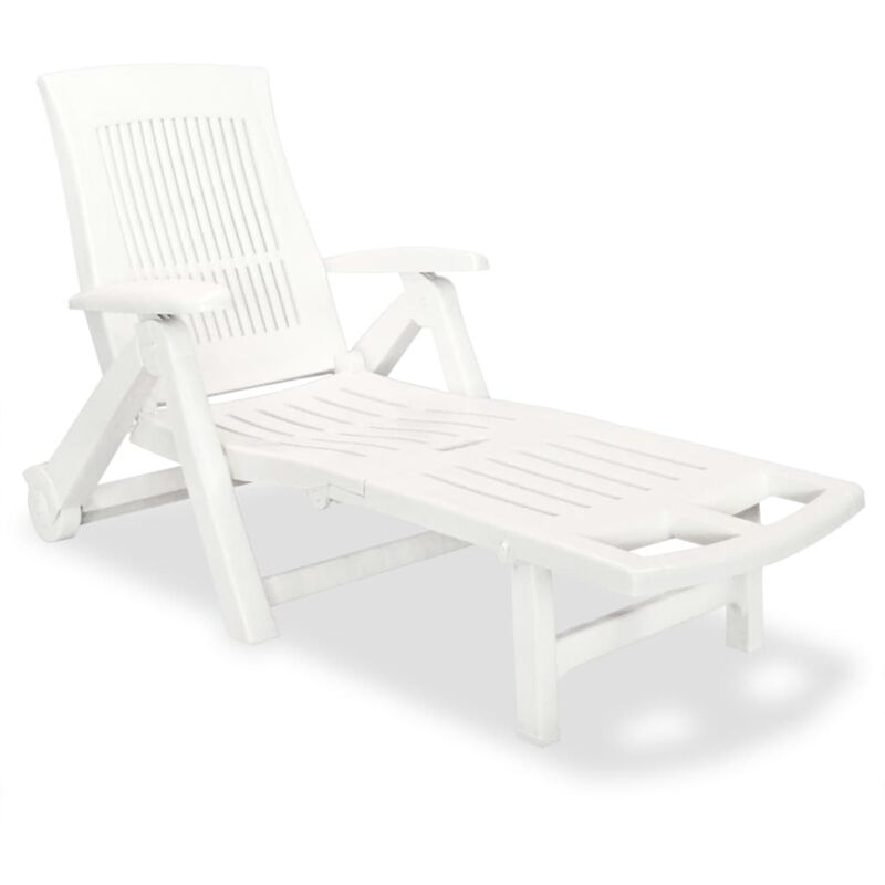 Chaise longue Bain de soleil Transat avec repose-pied Plastique Blanc 17364