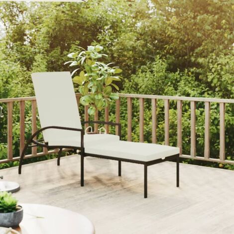 Chaise longue Bain de soleil Transat avec repose-pied Résine tressée Noir 40622
