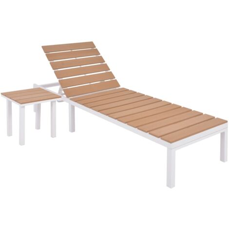 Chaise longue | Bain de soleil Transat avec table Aluminium WPC Blanc et Marron 12316 - Multicolore