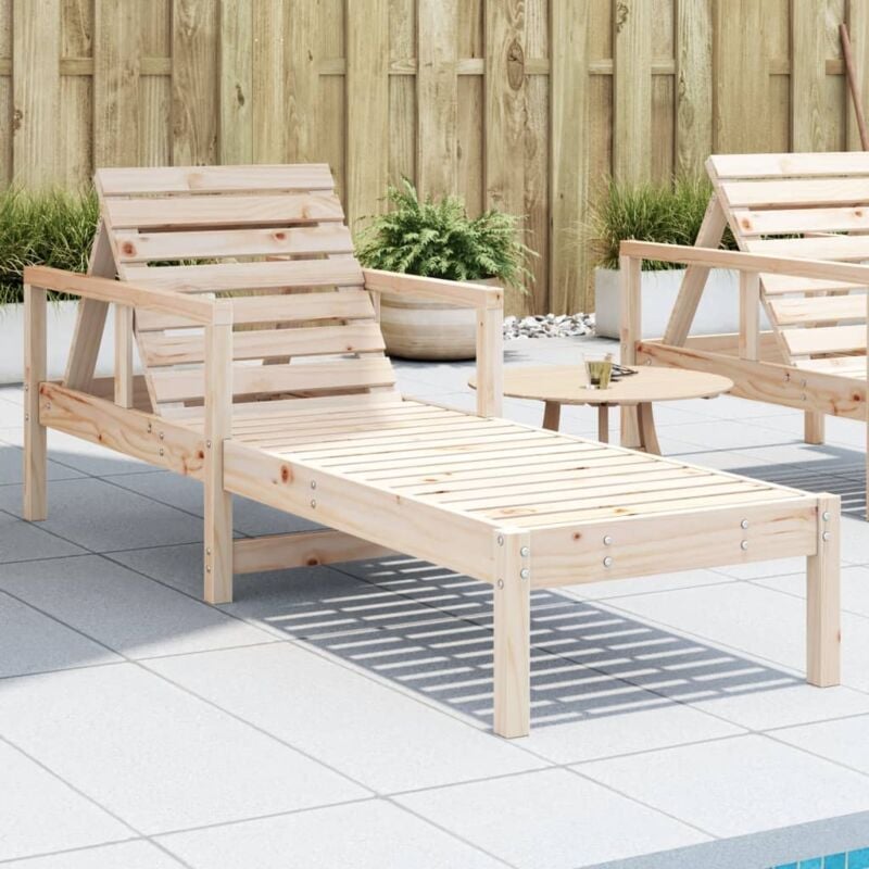 Chaise longue Bain de soleil Transat de relaxation 199,5x62x55 cm bois massif de pin CFW708611