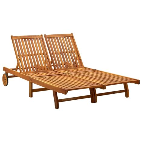 Chaise longue-Bain de soleil-Transat de relaxation 2 places bois d'acacia massif 289855