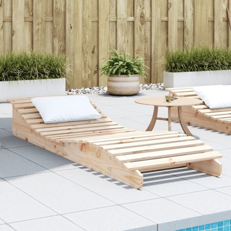 Chaise longue Bain de soleil Transat de relaxation 205x60x31,5 cm bois massif de pin CFW861082