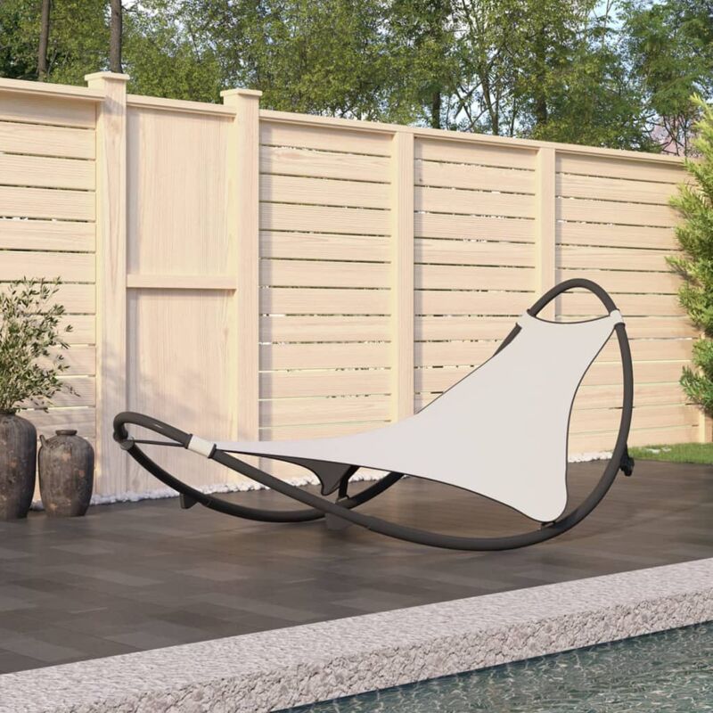 Chaise longue Bain de soleil Transat de relaxation à bascule avec roues Acier et textilène Crème CFW576758