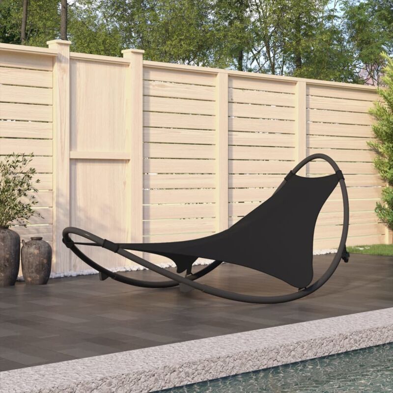 Chaise longue Bain de soleil Transat de relaxation à bascule avec roues Acier et textilène Noir CFW343206