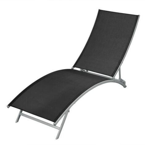 Chaise longue  Bain de soleil  Transat de relaxation Acier et textilène Noir CFW642261