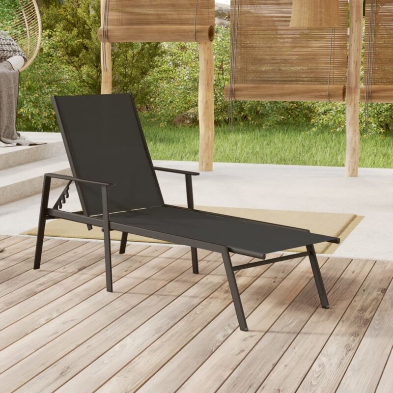 Chaise longue Bain de soleil Transat de relaxation Acier et tissu textilène Noir CFW415522