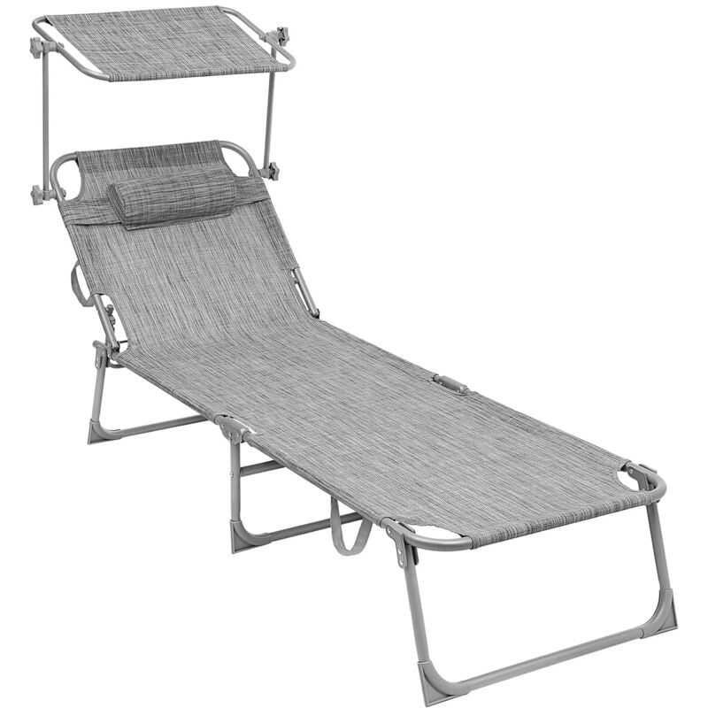 Chaise longue, Bain de soleil, Transat de relaxation, chaise de jardin pliable - Gris beige GCB19T