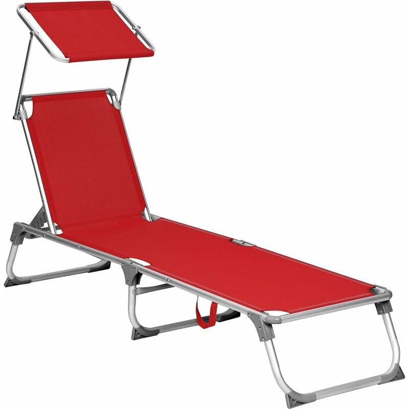 Chaise Longue Bain de Soleil Transat de relaxation Chaise de jardin pliable - Rouge GCB19RD