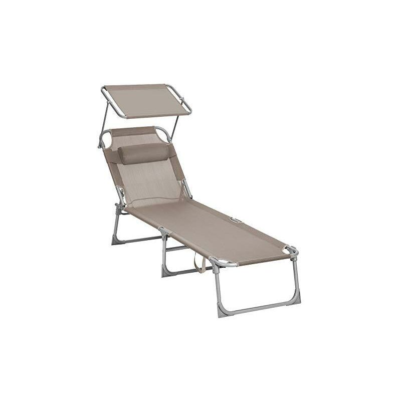 Chaise longue bain de soleil transat de relaxation avec appui-tête dossier et parasol inclinables léger pliable 53 x 193 x 29 5 cm charge 150 kg