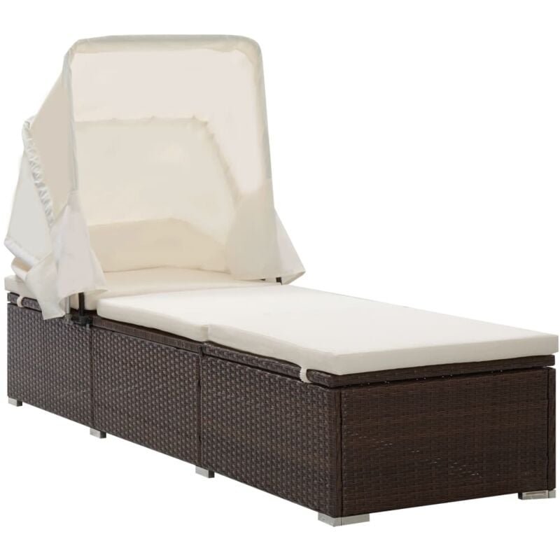 Chaise longue Bain de soleil Transat de relaxation avec auvent et coussin résine tressée marron CFW667400