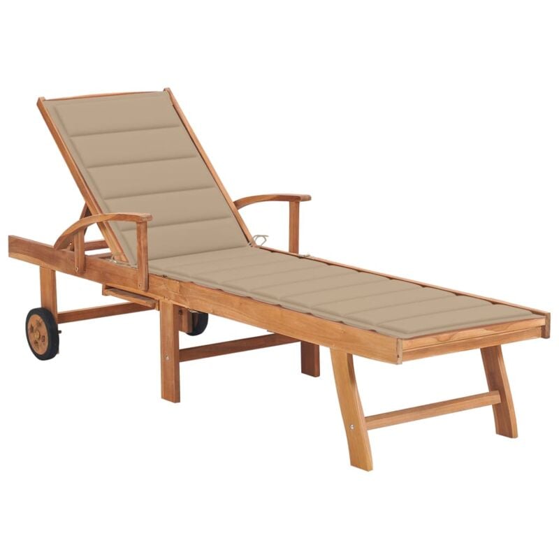 Chaise longue Bain de soleil Transat de relaxation avec coussin beige Bois de teck solide CFW953574