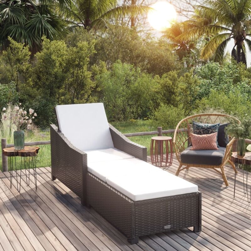 Chaise longue Bain de soleil Transat de relaxation avec coussin blanc crème Résine tressée Noir CFW476483