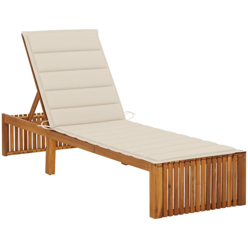 Chaise longue Bain de soleil Transat de relaxation avec coussin Bois d'acacia solide CFW283115