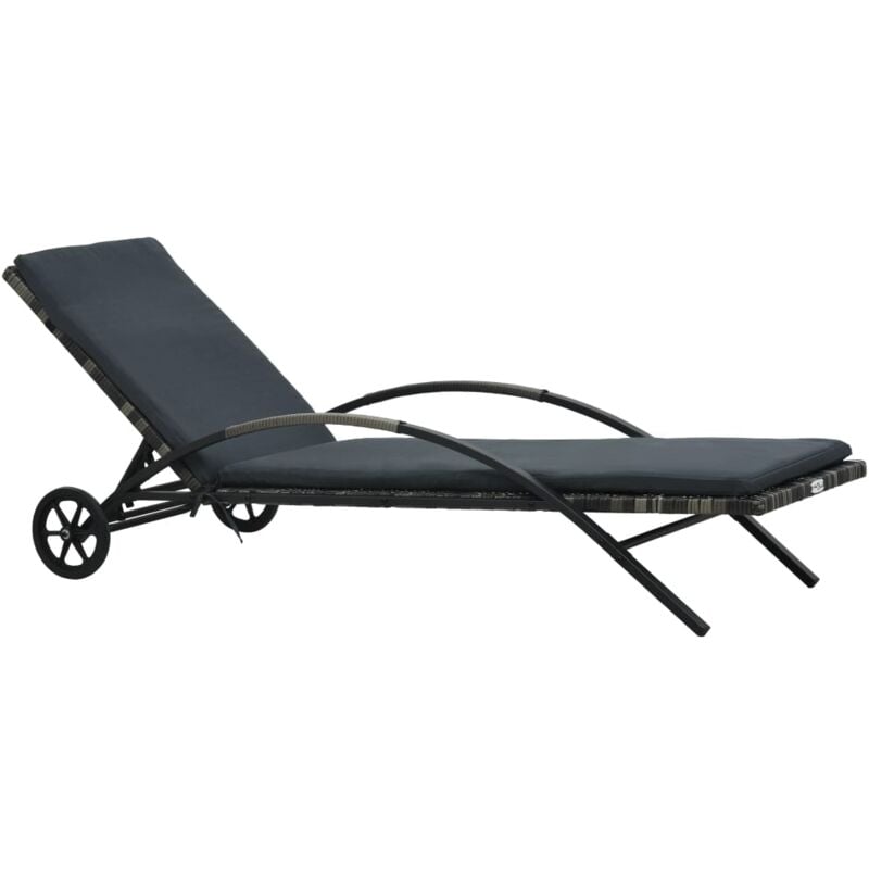 Chaise longue Bain de soleil Transat de relaxation avec coussin et roues Résine tressée Anthracite CFW899396