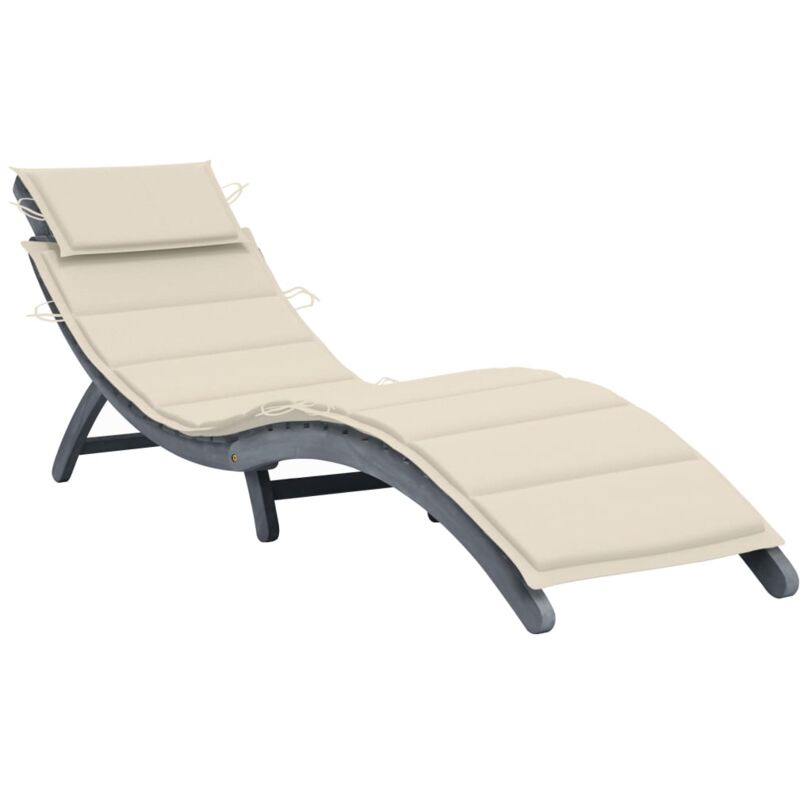 Chaise longue Bain de soleil Transat de relaxation avec coussin Gris Bois d'acacia solide CFW542365