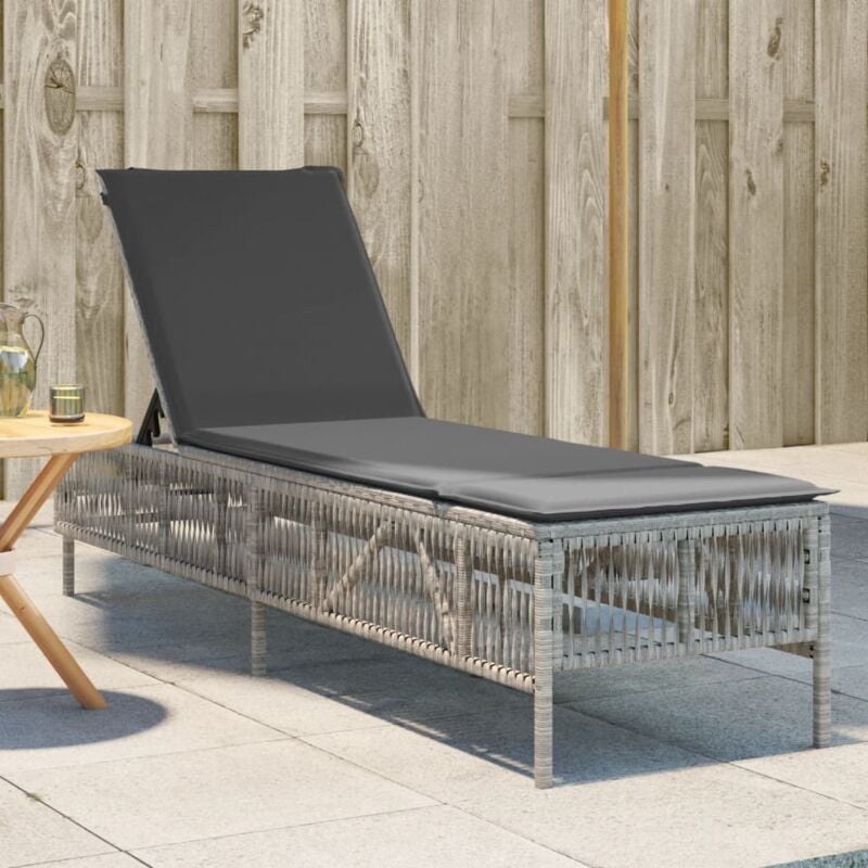 Chaise longue Bain de soleil Transat de relaxation avec coussin gris clair résine tressée CFW53360