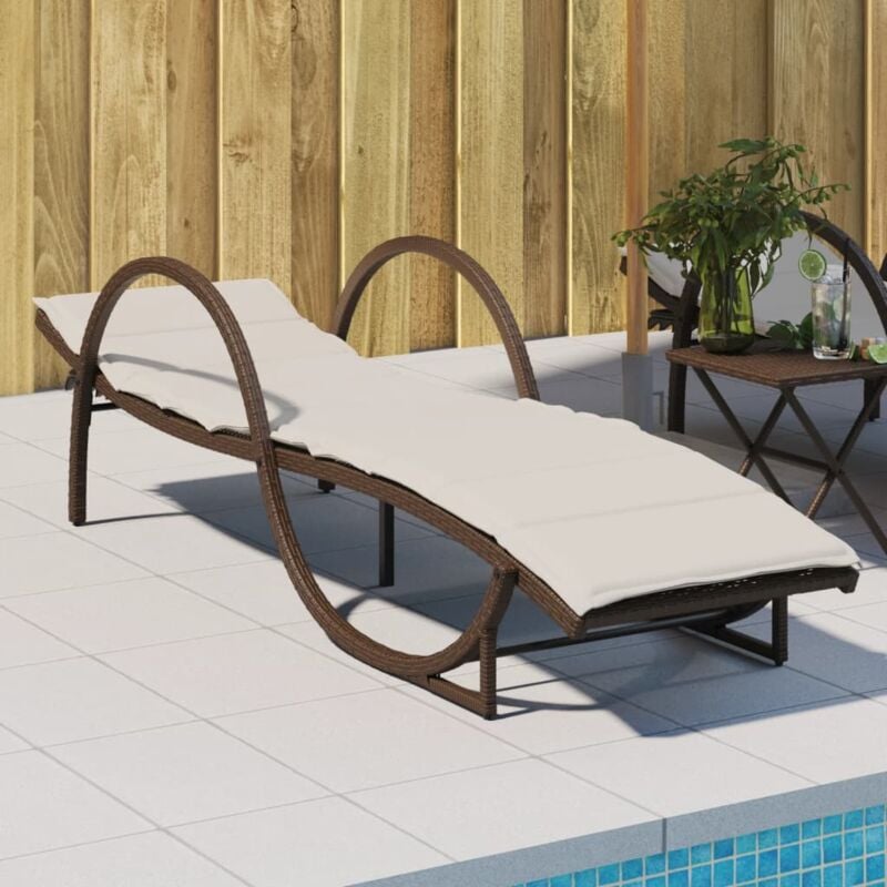 Chaise longue Bain de soleil Transat de relaxation avec coussin marron 60x199x42 cm résine tressée CFW24902