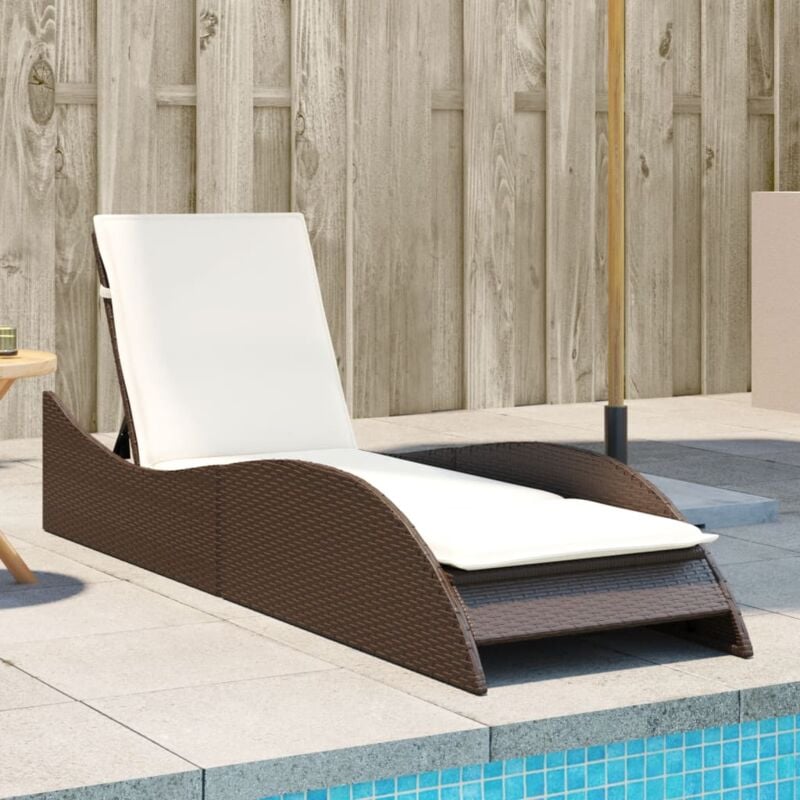 Chaise longue Bain de soleil Transat de relaxation avec coussin marron 60x205x73 cm résine tressée CFW889432